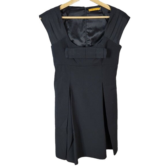 Alice + Olivia Cocktail Dress Black XS Lined Cap Sleeve Scoop Neck Bow LBD - Picture 1 of 6
